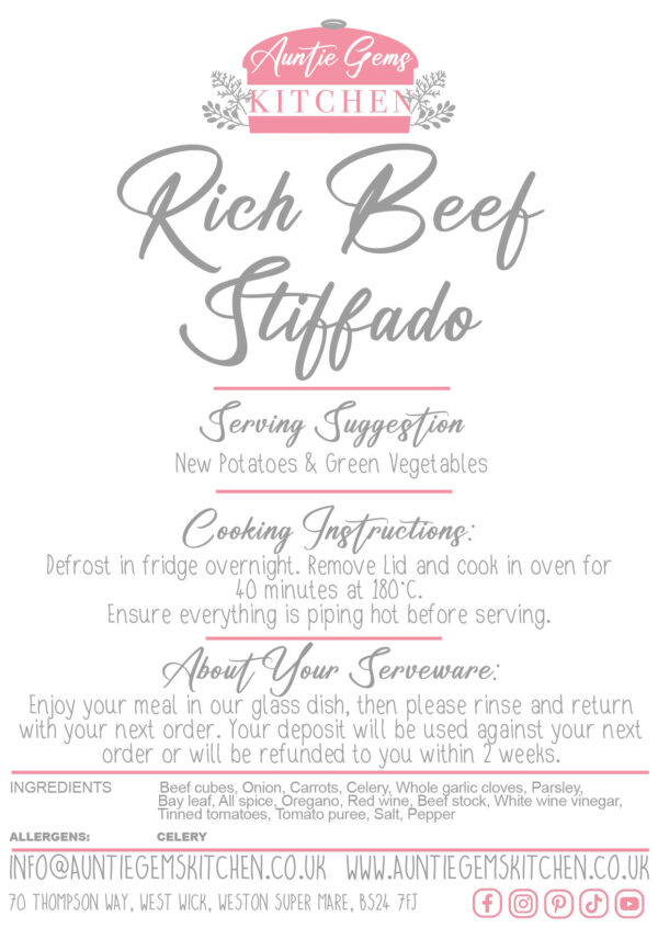 a label describing the cooking instructions and ingredients for auntie gems stiffed